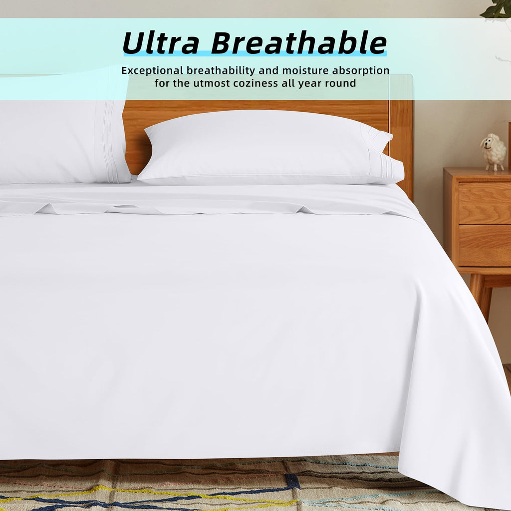 SONORO KATE Bed Sheets Set, 1800 Series Microfiber Deep Pocket 4 Pieces Luxury Soft Sheet Set, Queen, White - Image 3