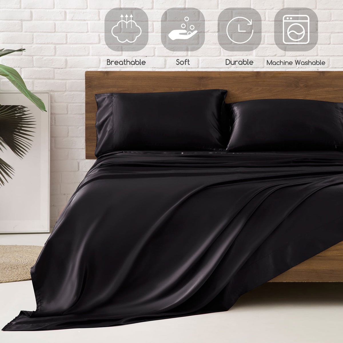 Set Queen 4 Pcs, Silky Elegant Luxurious Queen Size Bed s, with Flat , Deep Pocket Fitted for Mattress and Matching P... - Image 5